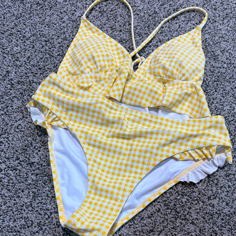 Yellow Gingham Kids Swim Set